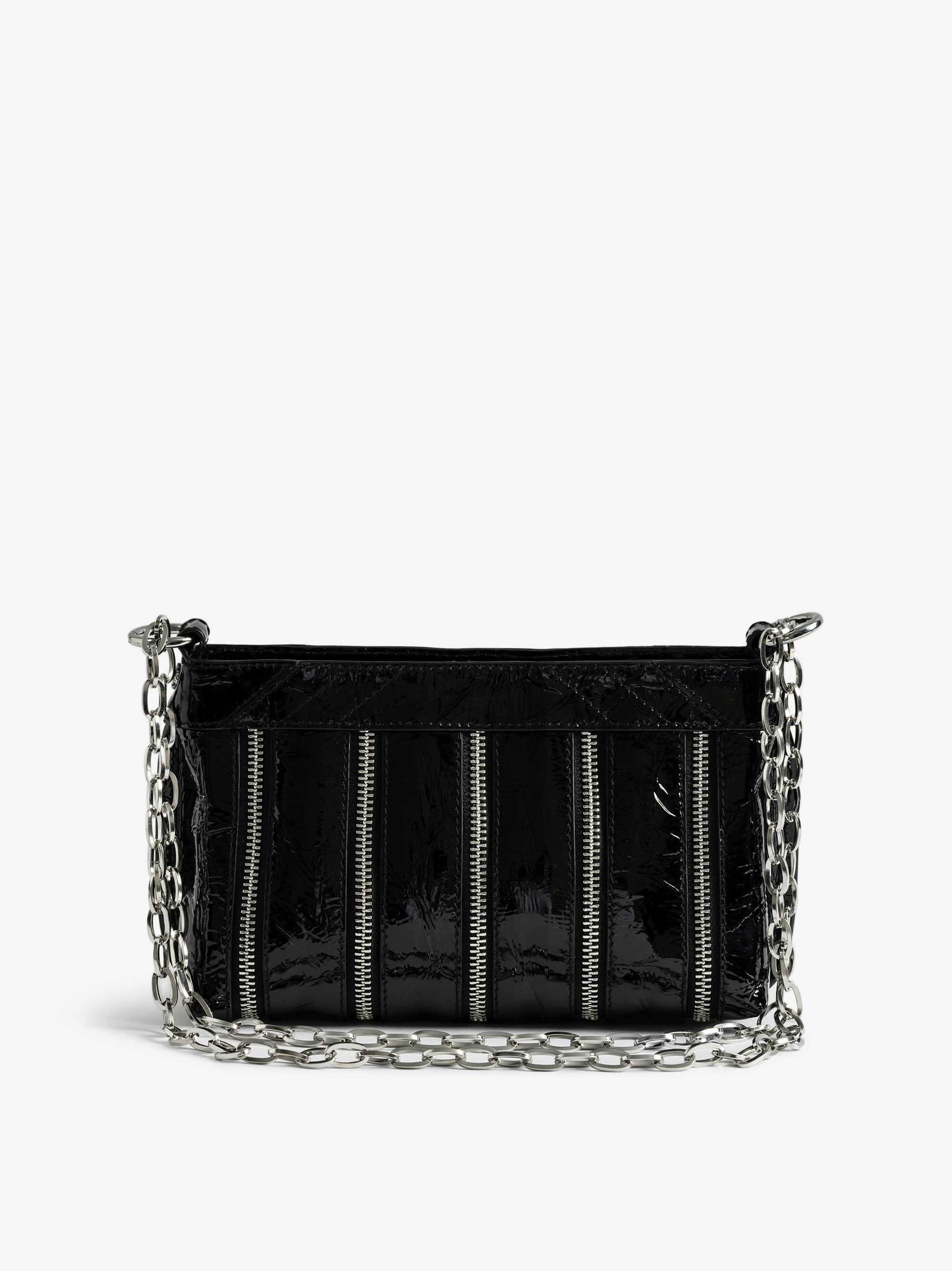 Sunny Mood Zip Bag - Small multi-zip bag in crinkled patent leather with adjustable strap and signature wings.